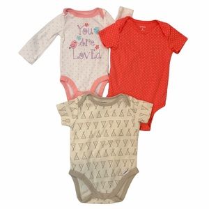 Baby Bodysuit Onesie Bundle Pink, Tan and White  0-3M